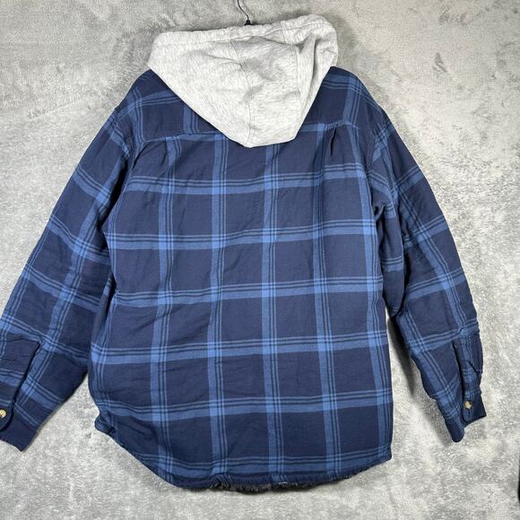 Wrangler Authentics Flannel Quilted Lined Men's Large Hooded Jacket Blue Plaid - Picture 6 of 6